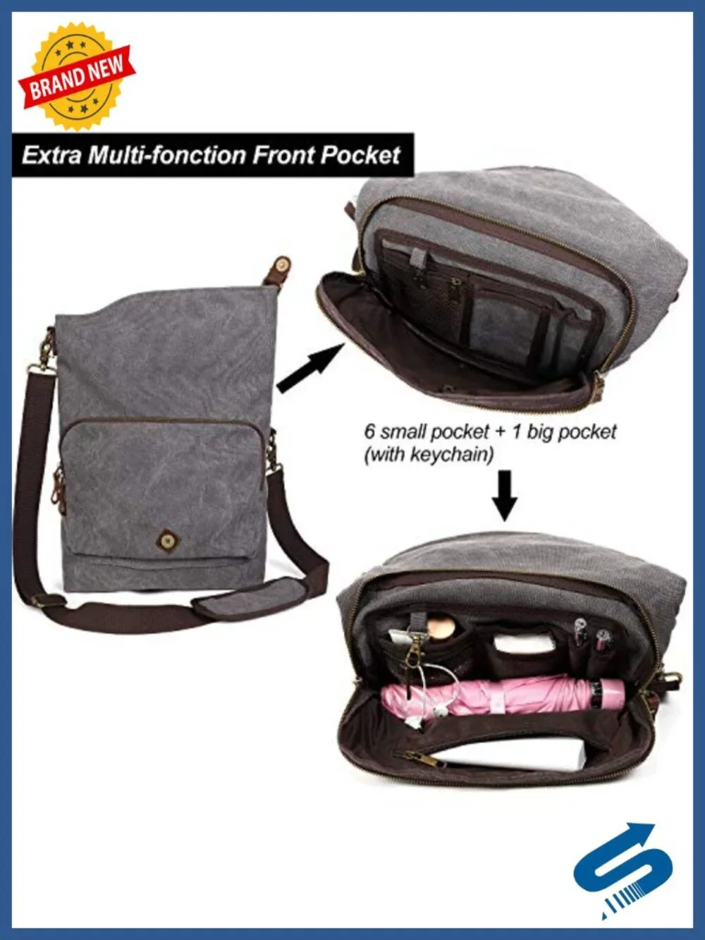 Genuine Leather Canvas Crossbody Bag for Women Shoulder Bag Hobo Totes